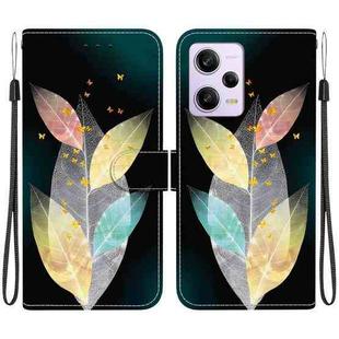 For Redmi Note 12 Pro / Poco X5 Pro Crystal Texture Colored Drawing Leather Phone Case(Colored Leaves)