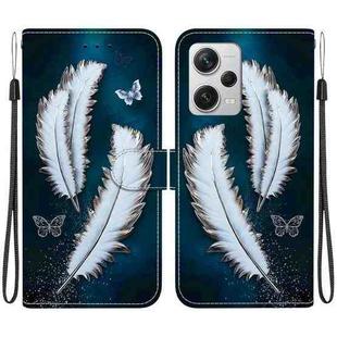 For Redmi Note 12 Pro+ 5G Crystal Texture Colored Drawing Leather Phone Case(White Butterfly Feathers)