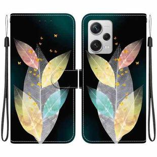 For Redmi Note 12 Pro+ 5G Crystal Texture Colored Drawing Leather Phone Case(Colored Leaves)