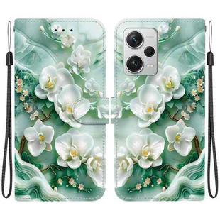 For Redmi Note 12 Pro+ 5G Crystal Texture Colored Drawing Leather Phone Case(Jade Flowers)