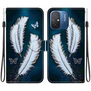 For Redmi 12C / 11A Crystal Texture Colored Drawing Leather Phone Case(White Butterfly Feathers)