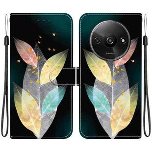 For Redmi A3 Crystal Texture Colored Drawing Leather Phone Case(Colored Leaves)