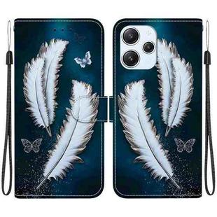 For Redmi 12 4G / 5G / Poco M6 Pro Crystal Texture Colored Drawing Leather Phone Case(White Butterfly Feathers)