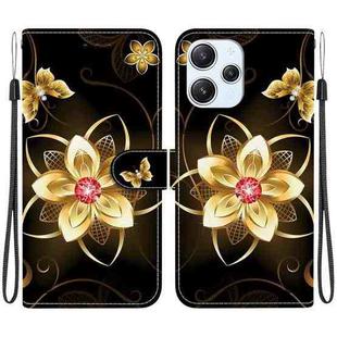 For Redmi 12 4G / 5G / Poco M6 Pro Crystal Texture Colored Drawing Leather Phone Case(Gold Flower)