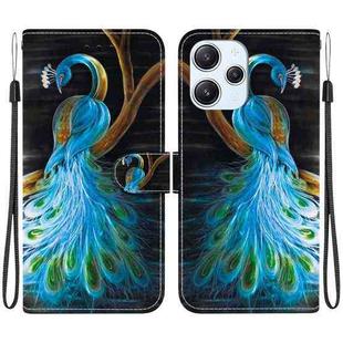 For Redmi 12 4G / 5G / Poco M6 Pro Crystal Texture Colored Drawing Leather Phone Case(Peacock)