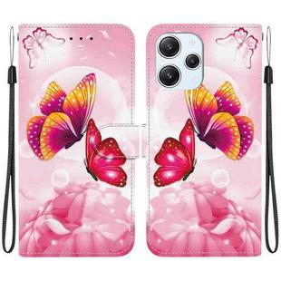 For Redmi 12 4G / 5G / Poco M6 Pro Crystal Texture Colored Drawing Leather Phone Case(Pink Butterflies)