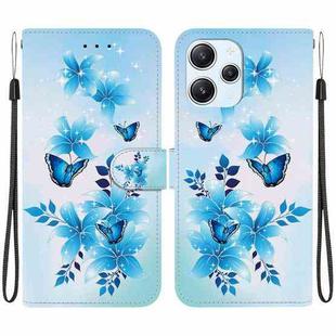 For Redmi 12 4G / 5G / Poco M6 Pro Crystal Texture Colored Drawing Leather Phone Case(Blue Butterflies)