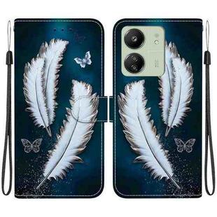 For Redmi 13C 4G / 5G / 13R 5G Crystal Texture Colored Drawing Leather Phone Case(White Butterfly Feathers)