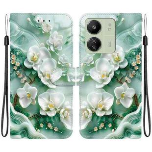 For Redmi 13C 4G / 5G / 13R 5G Crystal Texture Colored Drawing Leather Phone Case(Jade Flowers)