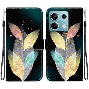 For Redmi Note 13 5G Crystal Texture Colored Drawing Leather Phone Case(Colored Leaves)