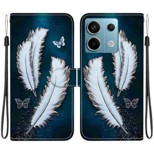 For Redmi Note 13 Pro 5G Crystal Texture Colored Drawing Leather Phone Case(White Butterfly Feathers)