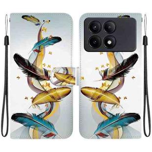 For Redmi K70E / Poco X6 Pro Crystal Texture Colored Drawing Leather Phone Case(Gold Butterfly Feathers)