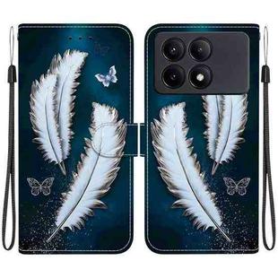 For Redmi K70E / Poco X6 Pro Crystal Texture Colored Drawing Leather Phone Case(White Butterfly Feathers)