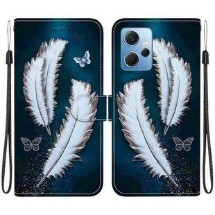 For Redmi Note 12 4G Global Crystal Texture Colored Drawing Leather Phone Case(White Butterfly Feathers)