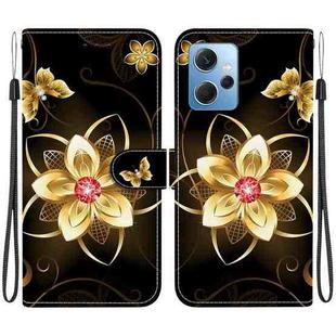 For Redmi Note 12 4G Global Crystal Texture Colored Drawing Leather Phone Case(Gold Flower)