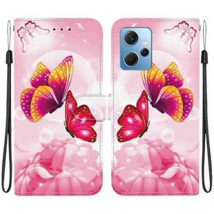 For Redmi Note 12 4G Global Crystal Texture Colored Drawing Leather Phone Case(Pink Butterflies)