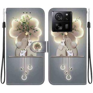 For Xiaomi 13T / 13T Pro Crystal Texture Colored Drawing Leather Phone Case(Elephants)