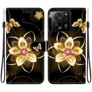 For Xiaomi 13T / 13T Pro Crystal Texture Colored Drawing Leather Phone Case(Gold Flower)