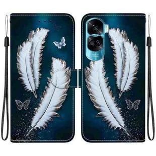 For Honor 90 Lite Crystal Texture Colored Drawing Leather Phone Case(White Butterfly Feathers)