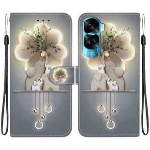 For Honor 90 Lite Crystal Texture Colored Drawing Leather Phone Case(Elephants)