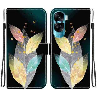 For Honor 90 Lite Crystal Texture Colored Drawing Leather Phone Case(Colored Leaves)