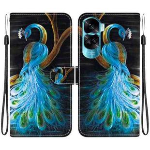 For Honor 90 Lite Crystal Texture Colored Drawing Leather Phone Case(Peacock)