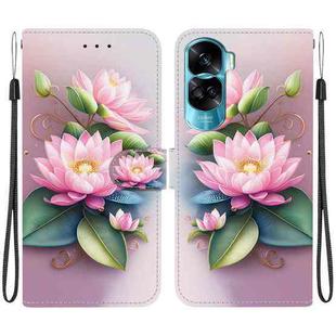 For Honor 90 Lite Crystal Texture Colored Drawing Leather Phone Case(Lotus)