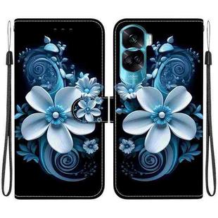 For Honor 90 Lite Crystal Texture Colored Drawing Leather Phone Case(Black Orchid)