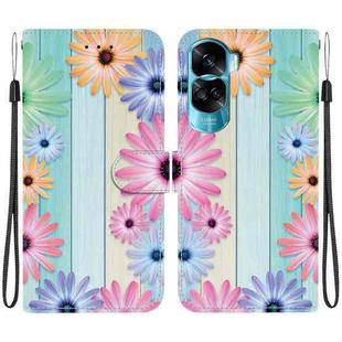 For Honor 90 Lite Crystal Texture Colored Drawing Leather Phone Case(Sunflowers)