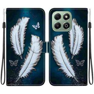 For Honor X6b Crystal Texture Colored Drawing Leather Phone Case(White Butterfly Feathers)