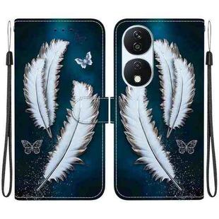 For Honor X7b / Play 50 Plus Crystal Texture Colored Drawing Leather Phone Case(White Butterfly Feathers)