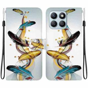 For Honor X8b Crystal Texture Colored Drawing Leather Phone Case(Gold Butterfly Feathers)