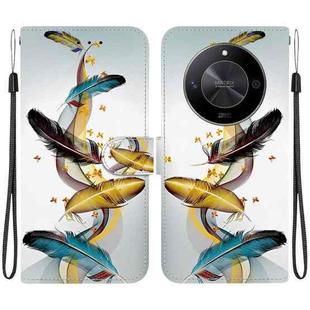 For Honor X9b / Magic6 Lite Crystal Texture Colored Drawing Leather Phone Case(Gold Butterfly Feathers)