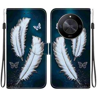 For Honor X9b / Magic6 Lite Crystal Texture Colored Drawing Leather Phone Case(White Butterfly Feathers)