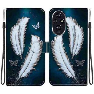 For Honor 200 5G Crystal Texture Colored Drawing Leather Phone Case(White Butterfly Feathers)