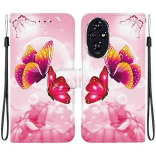 For Honor 200 5G Crystal Texture Colored Drawing Leather Phone Case(Pink Butterflies)