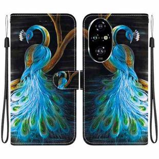 For Honor 200 Pro 5G Crystal Texture Colored Drawing Leather Phone Case(Peacock)