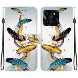 For Honor X6a Crystal Texture Colored Drawing Leather Phone Case(Gold Butterfly Feathers)