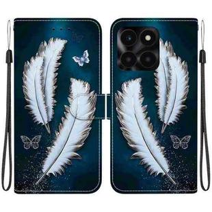 For Honor X6a Crystal Texture Colored Drawing Leather Phone Case(White Butterfly Feathers)