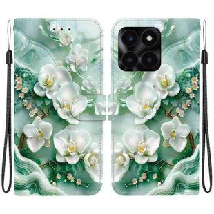 For Honor X6a Crystal Texture Colored Drawing Leather Phone Case(Jade Flowers)