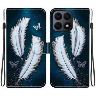 For Honor X8a Crystal Texture Colored Drawing Leather Phone Case(White Butterfly Feathers)