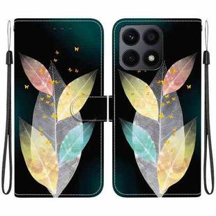 For Honor X8a Crystal Texture Colored Drawing Leather Phone Case(Colored Leaves)