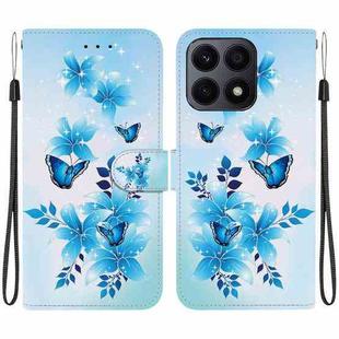 For Honor X8a Crystal Texture Colored Drawing Leather Phone Case(Blue Butterflies)