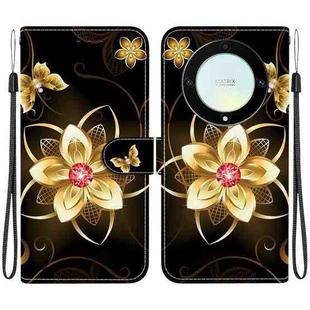 For Honor X9a Crystal Texture Colored Drawing Leather Phone Case(Gold Flower)