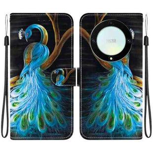 For Honor X9a Crystal Texture Colored Drawing Leather Phone Case(Peacock)