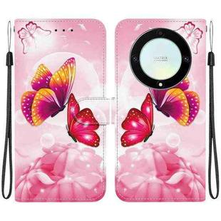 For Honor X9a Crystal Texture Colored Drawing Leather Phone Case(Pink Butterflies)