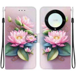 For Honor X9a Crystal Texture Colored Drawing Leather Phone Case(Lotus)