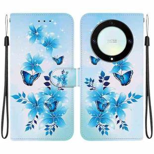 For Honor X9a Crystal Texture Colored Drawing Leather Phone Case(Blue Butterflies)