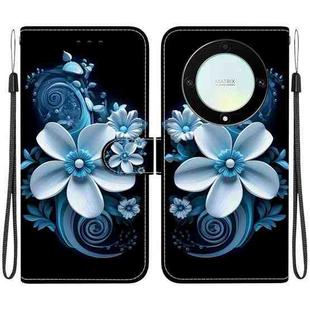 For Honor X9a Crystal Texture Colored Drawing Leather Phone Case(Black Orchid)