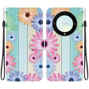 For Honor X9a Crystal Texture Colored Drawing Leather Phone Case(Sunflowers)